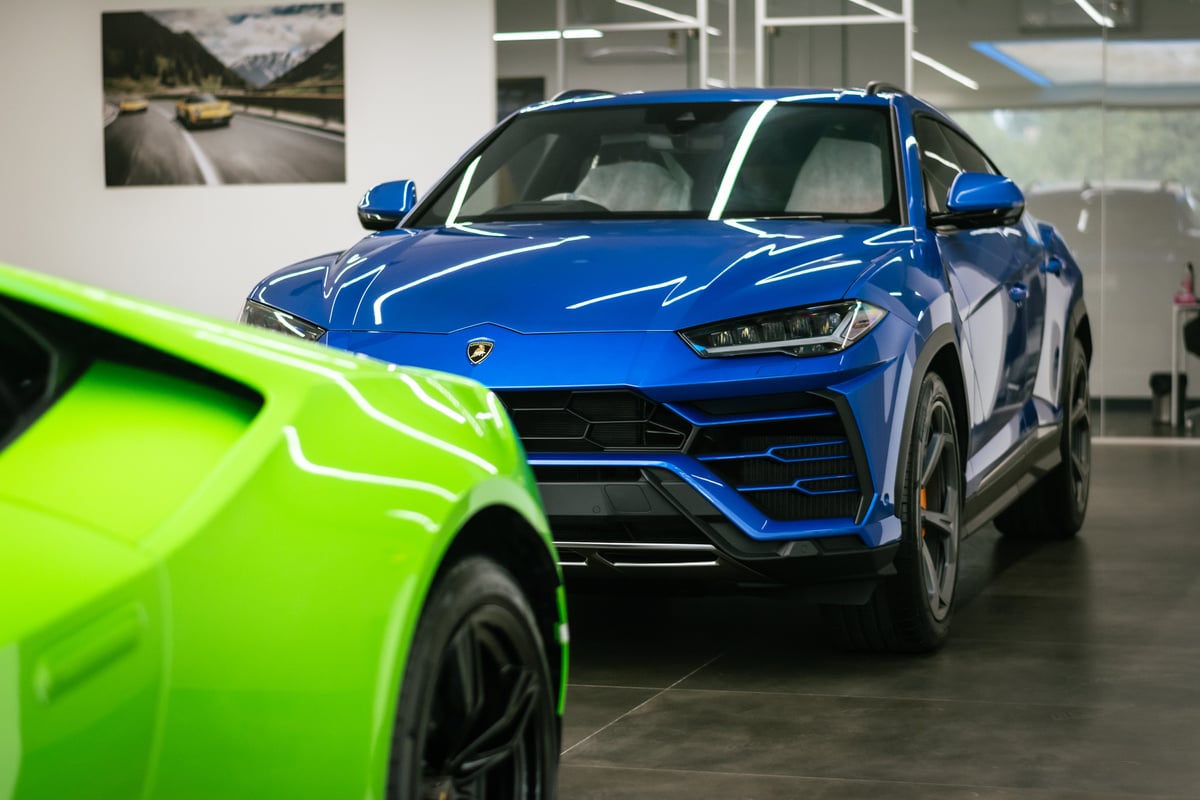 Photograph of a Blue Luxury Car